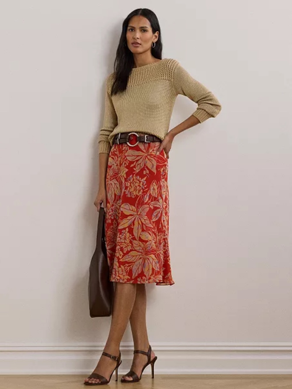 Ralph Lauren Women's Floral Crinkle Georgette Midi Skirt Sz 6 NWT - - Picture 2 of 13